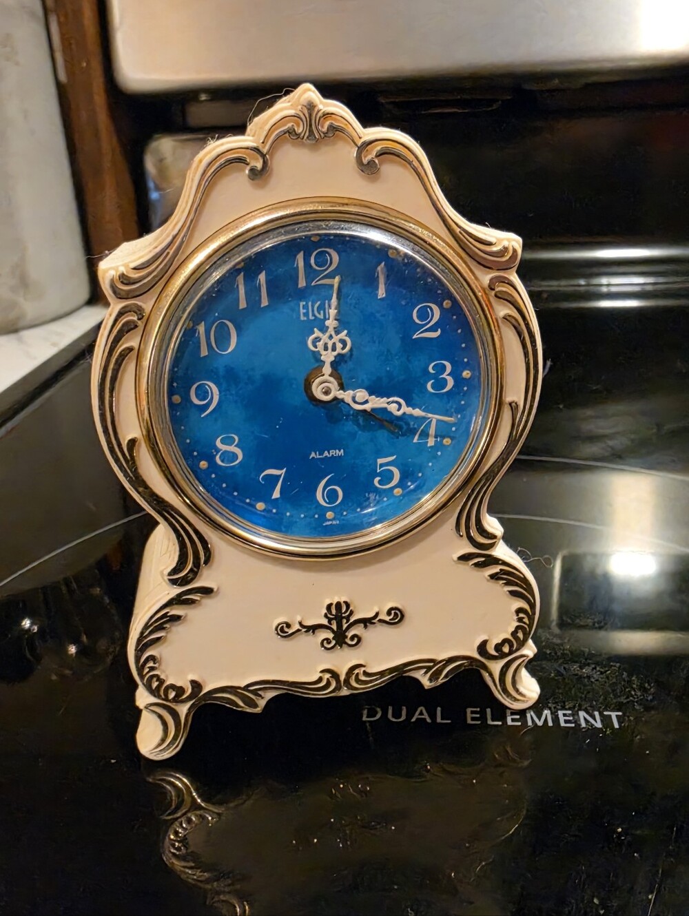 Cream Decorative Table Clock with Blue Face